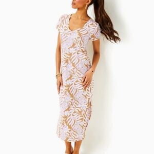 Lilly Pulitzer Tan and lavender Maxi Dress with V-Neckline